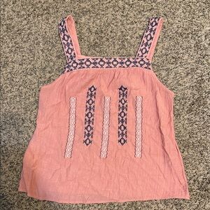 Blu Pepper Pink and Navy Embroidered Tank Top